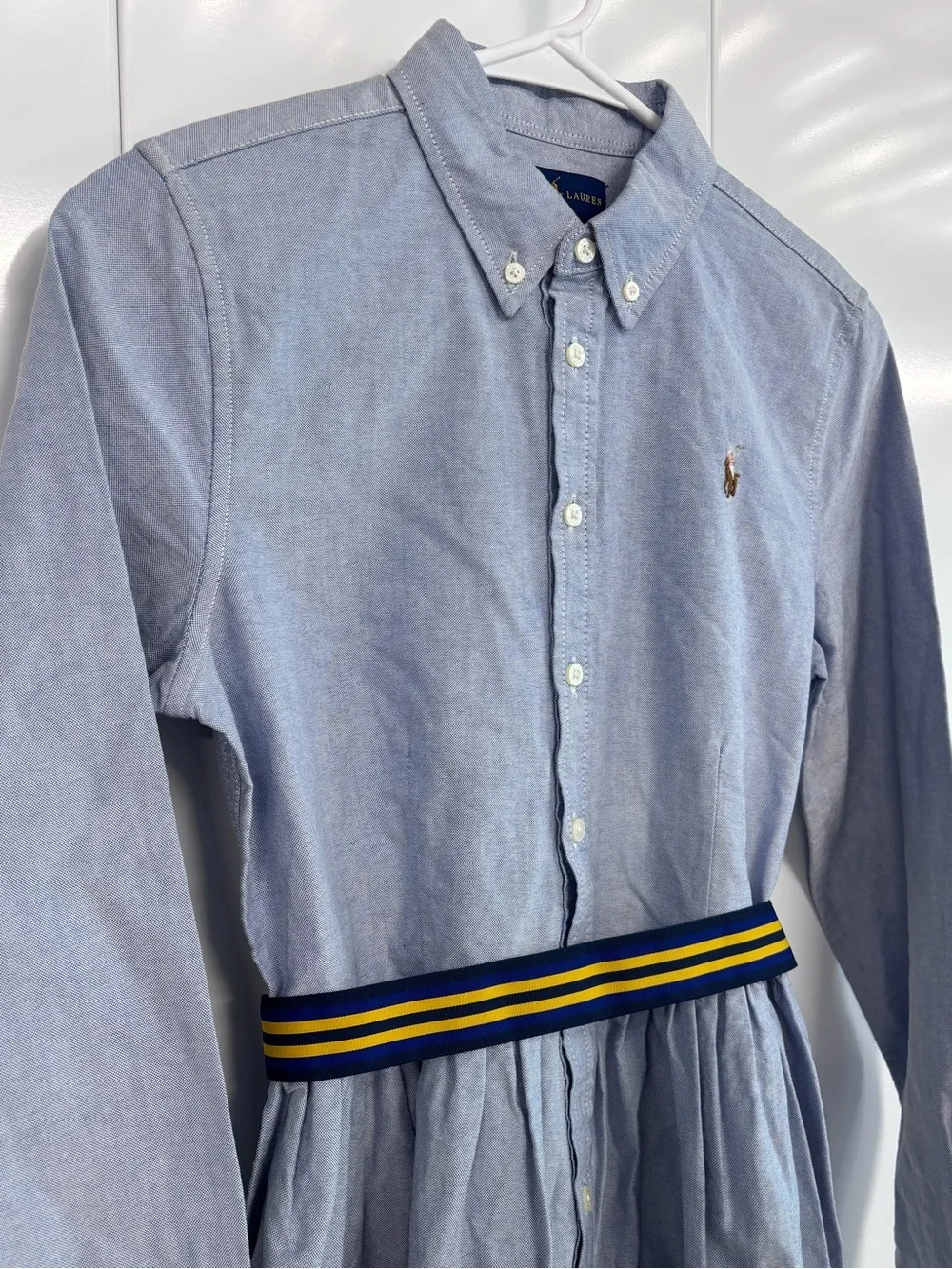 Ralph Lauren Girls Oxford Shirt Dress Size 16 Blue White Striped Belted NWT